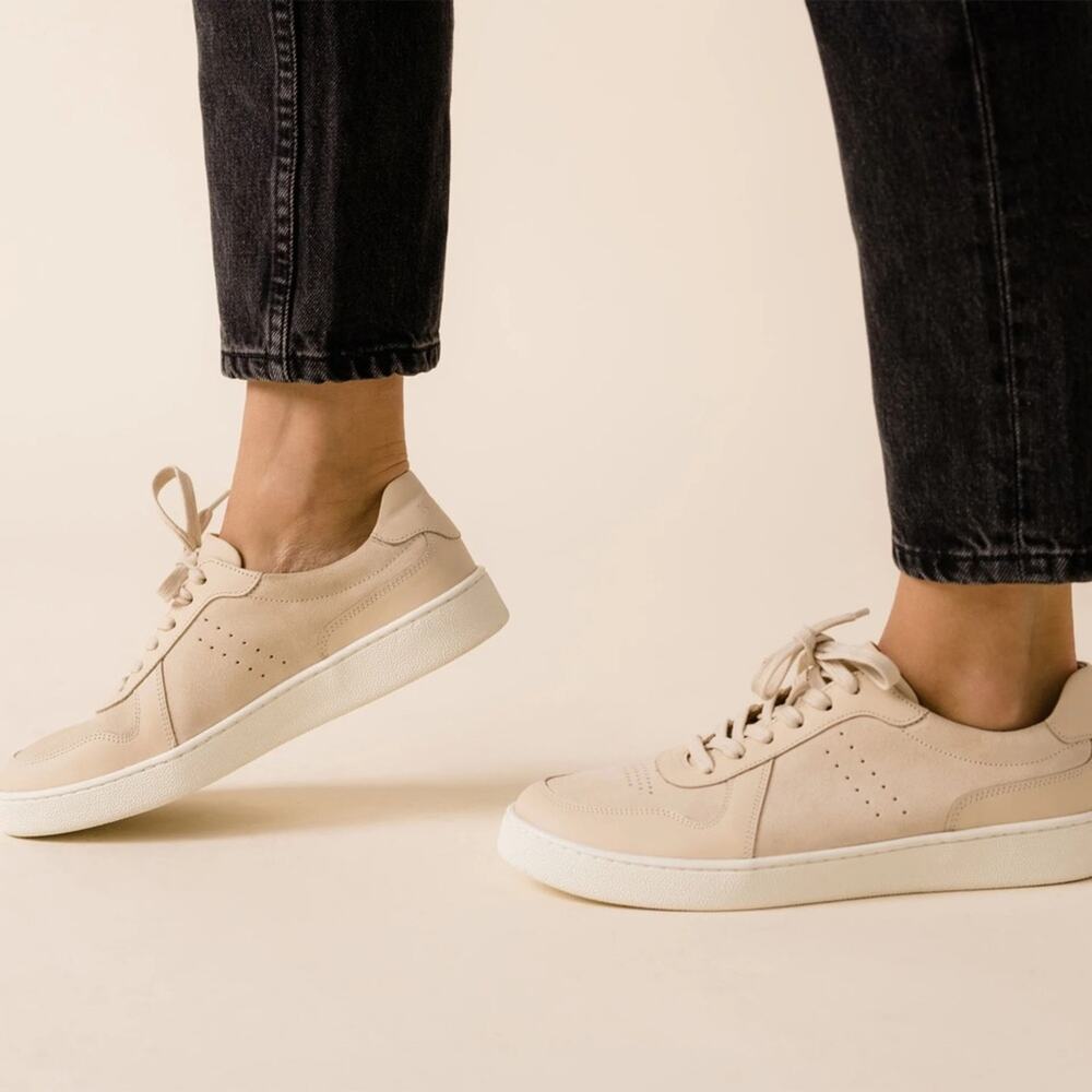 Nisolo Bria Go-To Court Leather Sneakers Bone Tan Women’s Size 7 New In Box